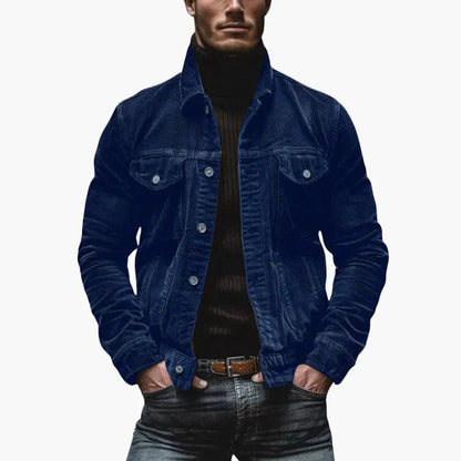 Men's Corduroy Jacket with Spread Collar, Chest Pockets and Relaxed Fit