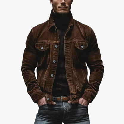 Men's Corduroy Jacket with Spread Collar, Chest Pockets and Relaxed Fit
