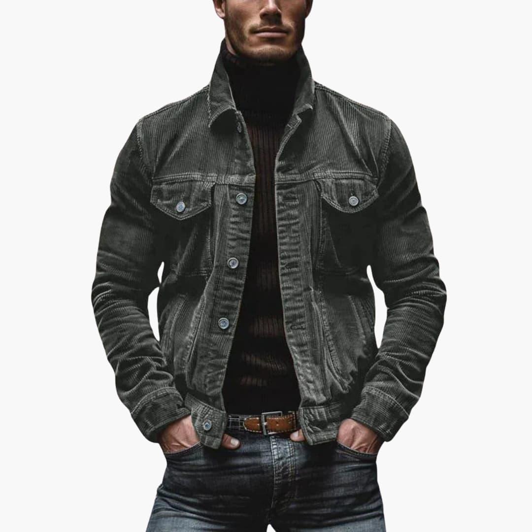 Men's Corduroy Jacket with Spread Collar, Chest Pockets and Relaxed Fit