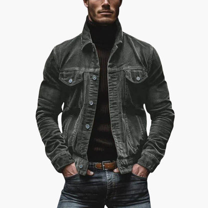 Men's Corduroy Jacket with Spread Collar, Chest Pockets and Relaxed Fit