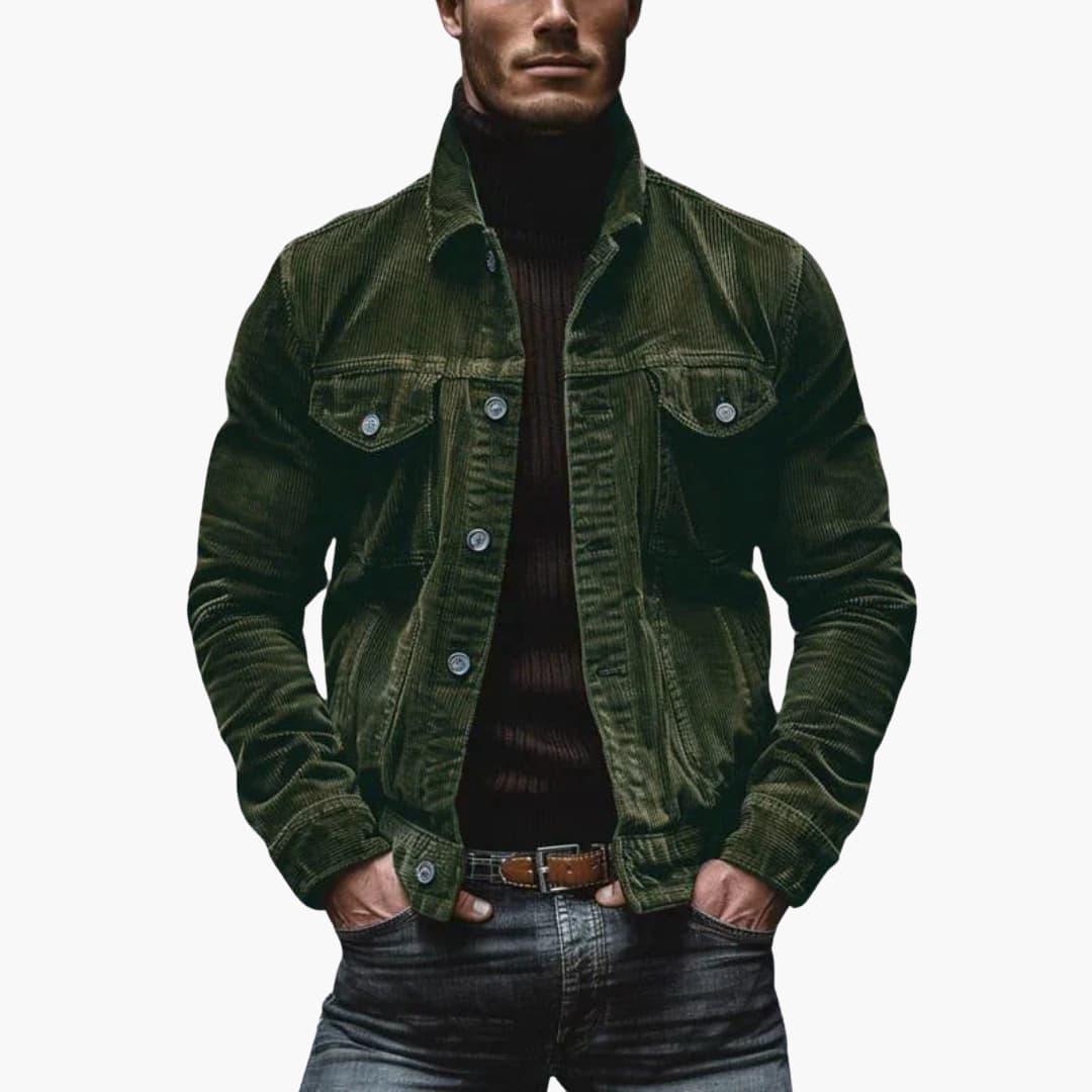 Men's Corduroy Jacket with Spread Collar, Chest Pockets and Relaxed Fit