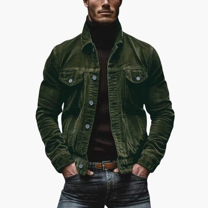 Men's Corduroy Jacket with Spread Collar, Chest Pockets and Relaxed Fit