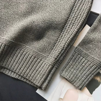 Men's Crew Neck Sweater with Elbow Patches and Ribbed Trim