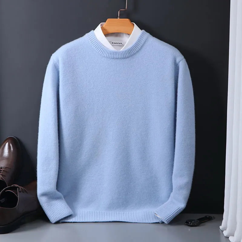 Men's Crew Neck Sweater with Ribbed Cuffs and Hem
