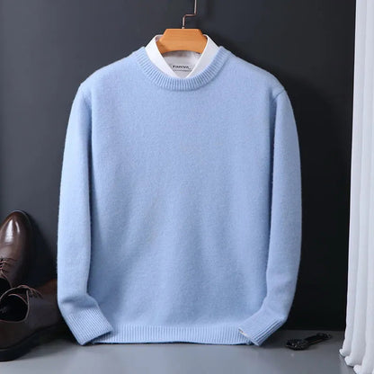 Men's Crew Neck Sweater with Ribbed Cuffs and Hem