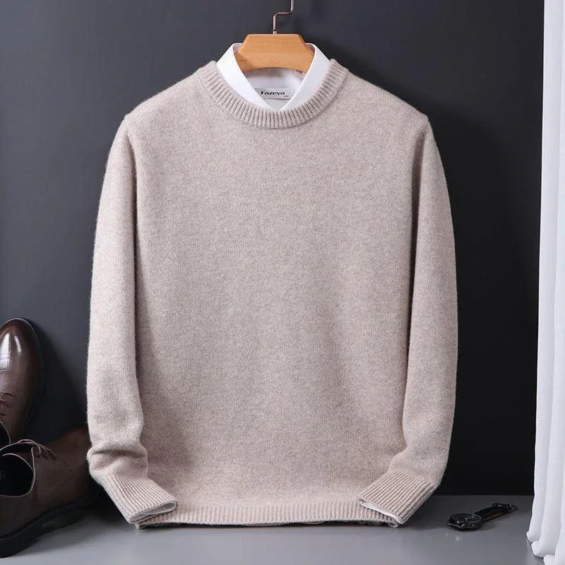 Men's Crew Neck Sweater with Ribbed Cuffs and Hem