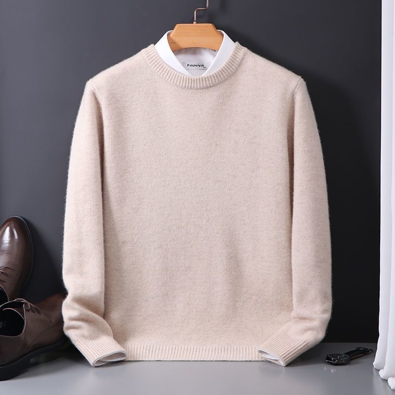 Men's Crew Neck Sweater with Ribbed Cuffs and Hem