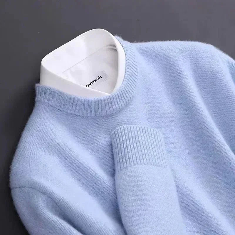 Men's Crew Neck Sweater with Ribbed Cuffs and Hem