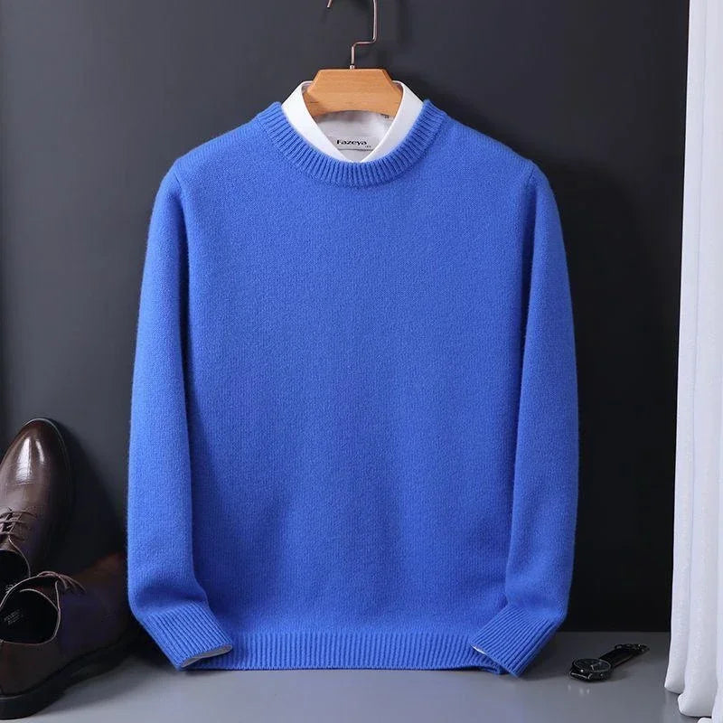 Men's Crew Neck Sweater with Ribbed Cuffs and Hem