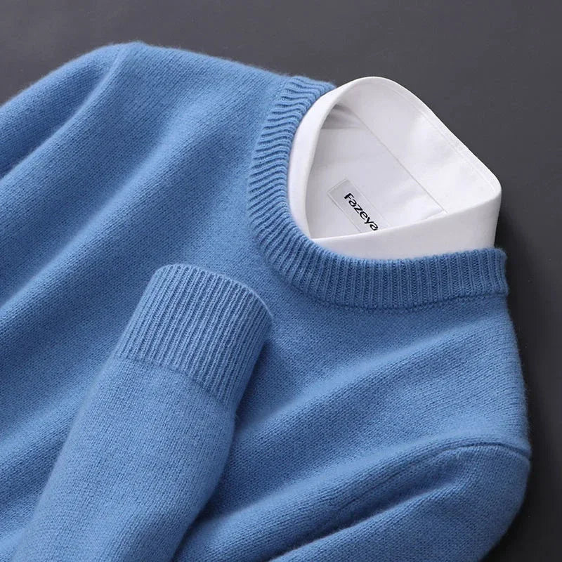 Men's Crew Neck Sweater with Ribbed Cuffs and Hem