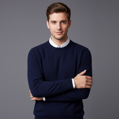 Men's Crew Neck Sweater with Ribbed Trim