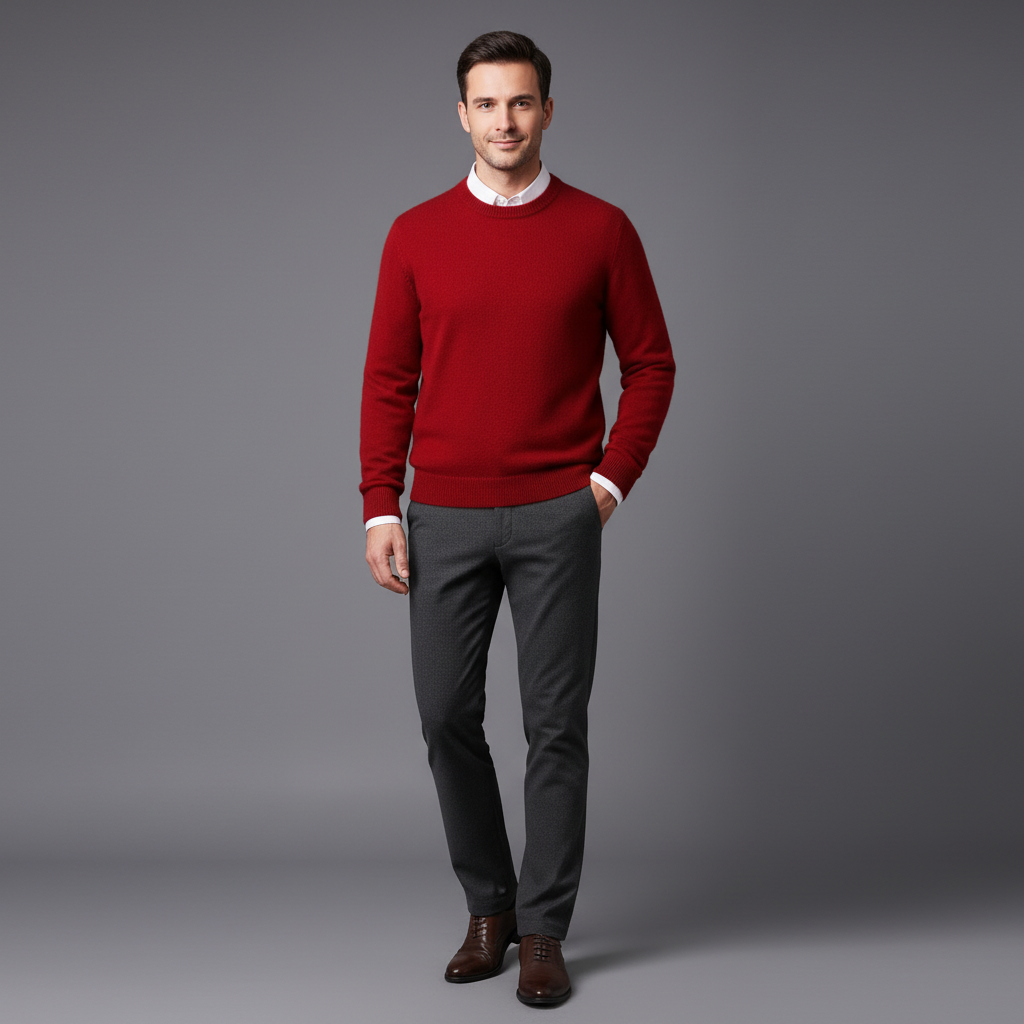 Men's Crew Neck Sweater with Ribbed Trim