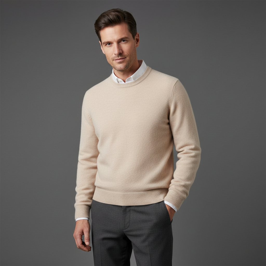 Men's Crew Neck Sweater with Ribbed Trim