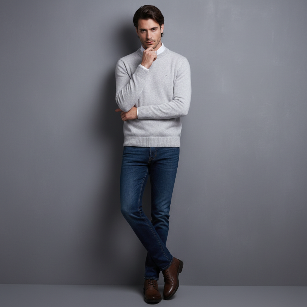 Men's Crew Neck Sweater with Ribbed Trim