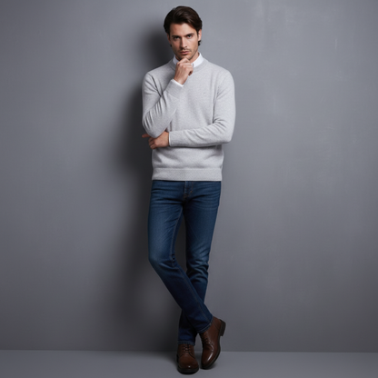 Men's Crew Neck Sweater with Ribbed Trim