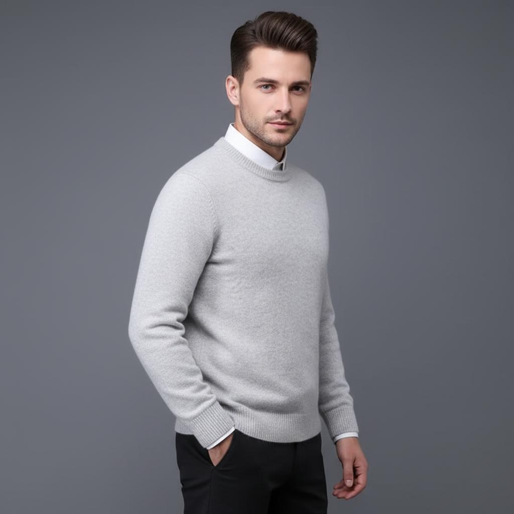 Men's Crew Neck Sweater with Ribbed Trim