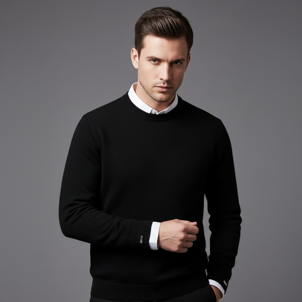 Men's Crew Neck Sweater with Ribbed Trim