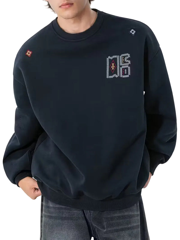 Men's Crewneck Sweater with Embroidered Patches