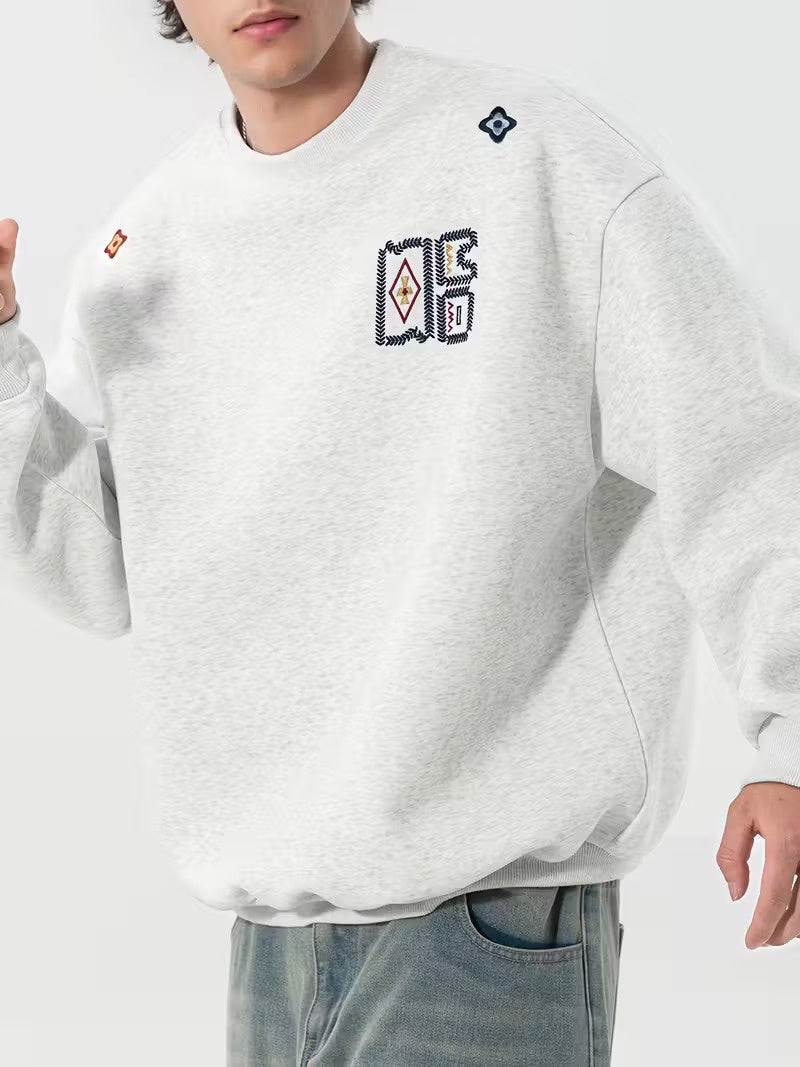 Men's Crewneck Sweater with Embroidered Patches