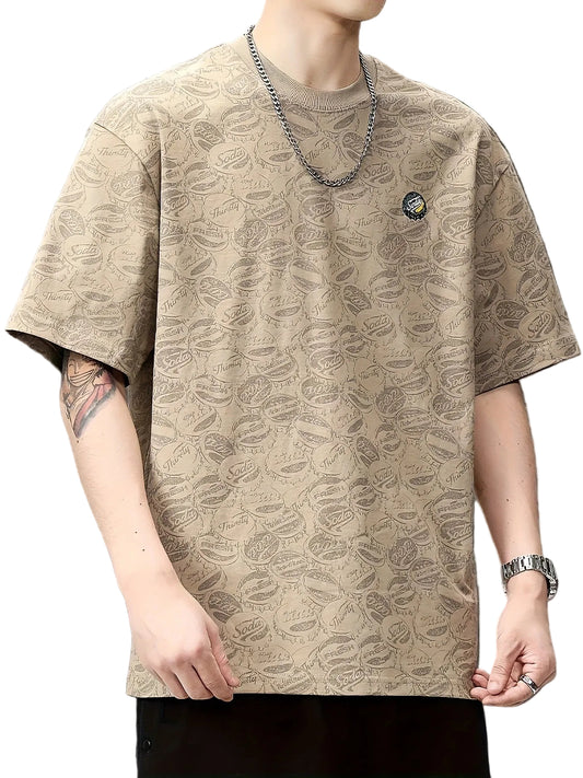 Men's Crewneck T-Shirt with Bottle Cap Graphic Print