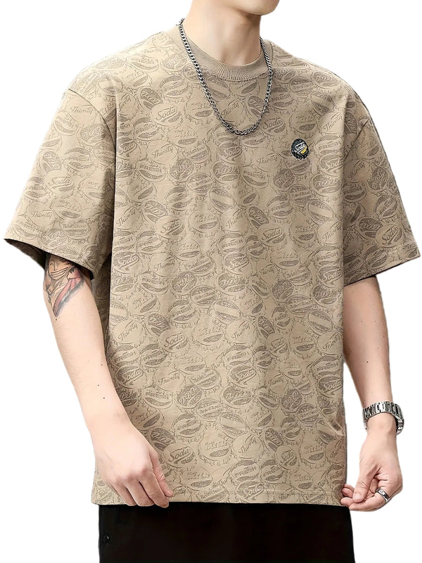 Men's Crewneck T-Shirt with Bottle Cap Graphic Print