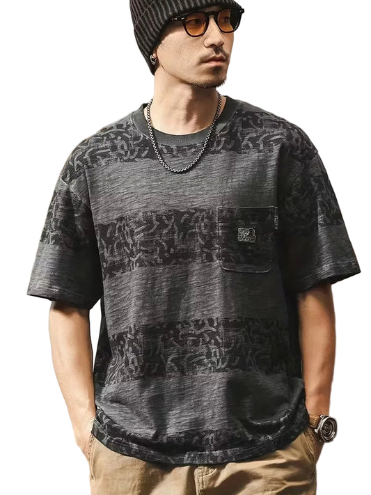 Men's Crewneck T-Shirt with Striped Graphic Pattern