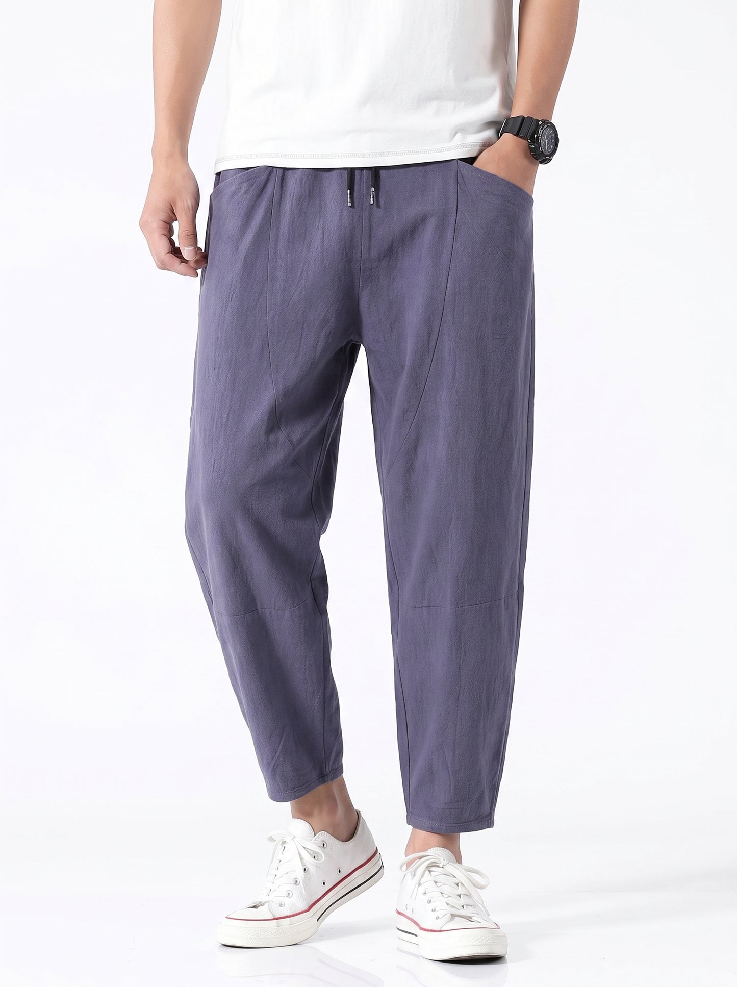 Men's Cropped Trousers with Drawstring Waist