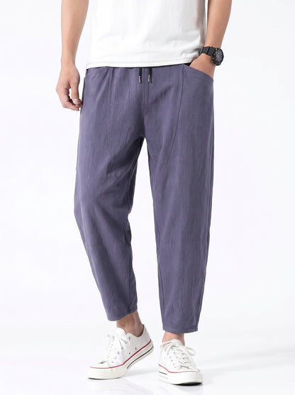 Men's Cropped Trousers with Drawstring Waist