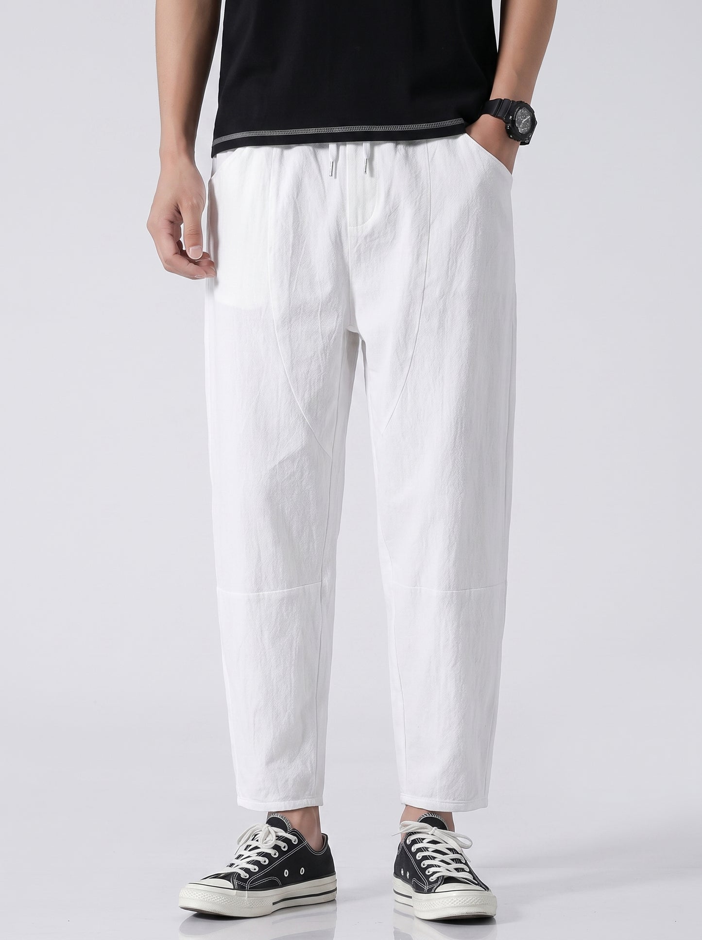 Men's Cropped Trousers with Drawstring Waist