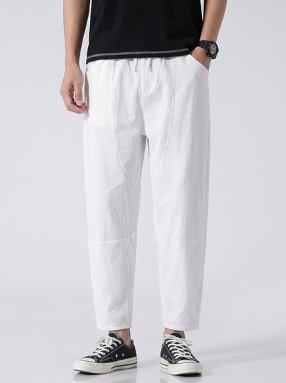 Men's Cropped Trousers with Drawstring Waist