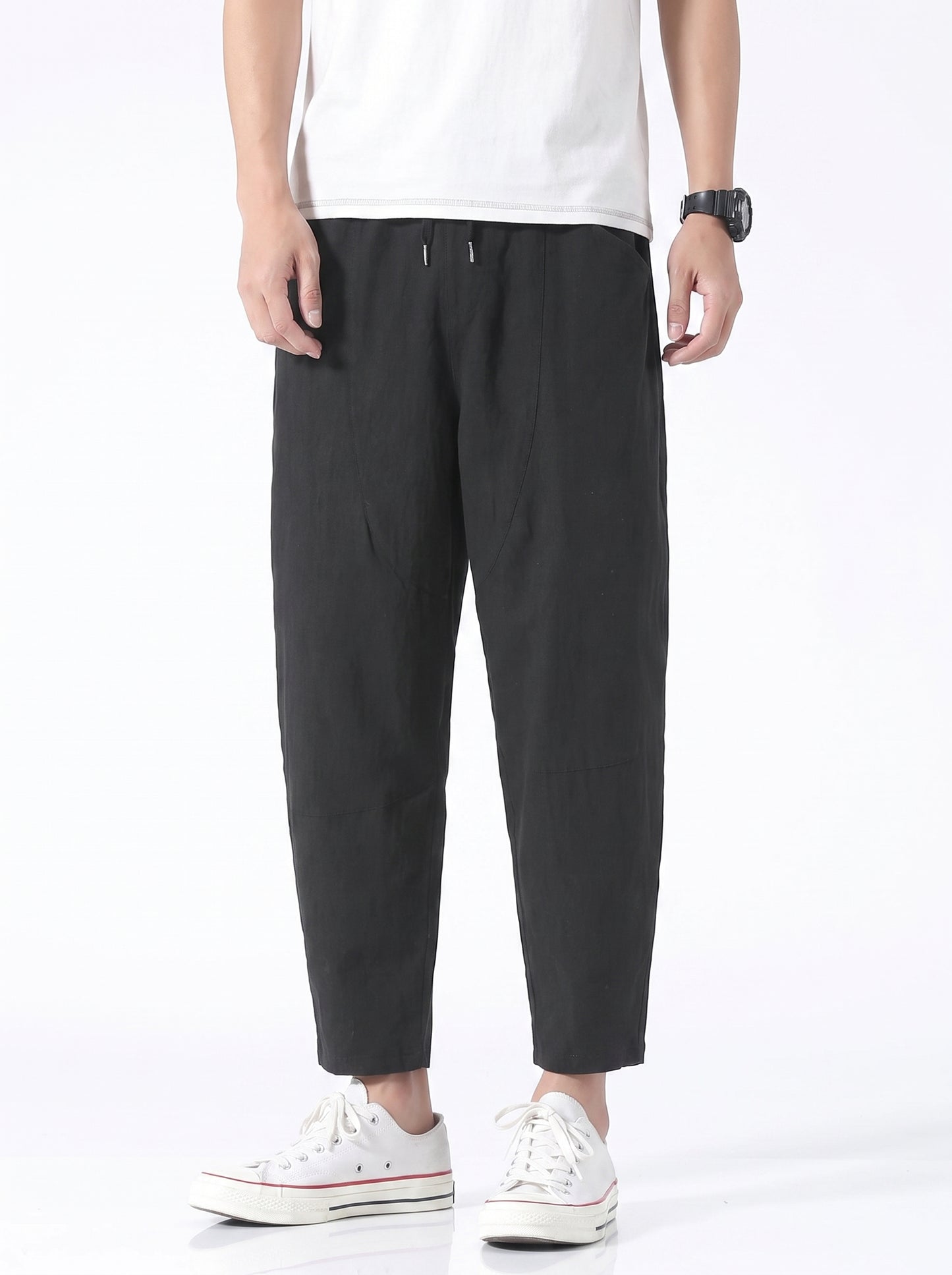 Men's Cropped Trousers with Drawstring Waist