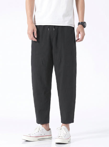 Men's Cropped Trousers with Drawstring Waist