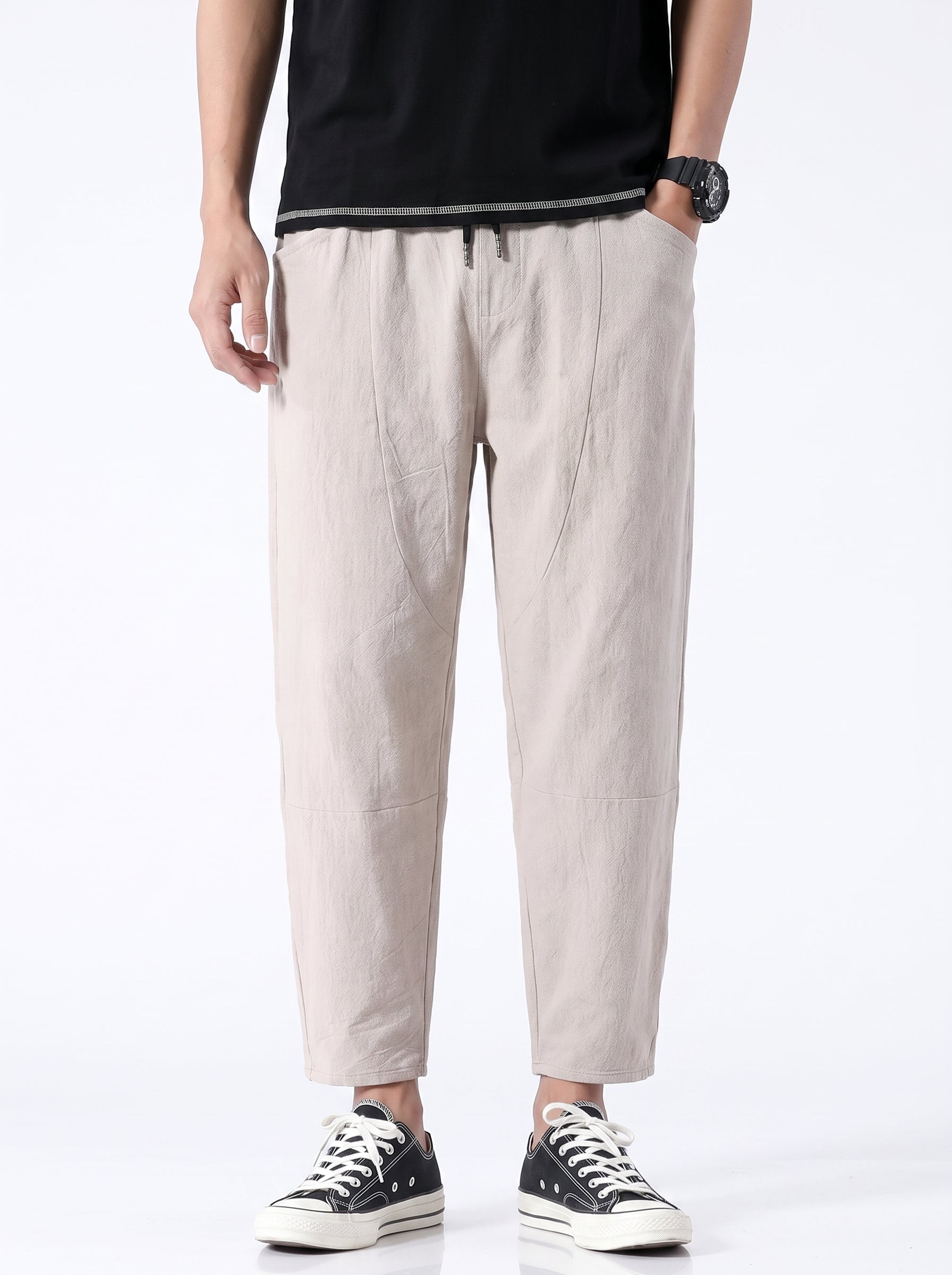 Men's Cropped Trousers with Drawstring Waist