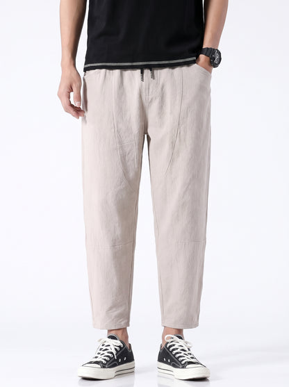 Men's Cropped Trousers with Drawstring Waist