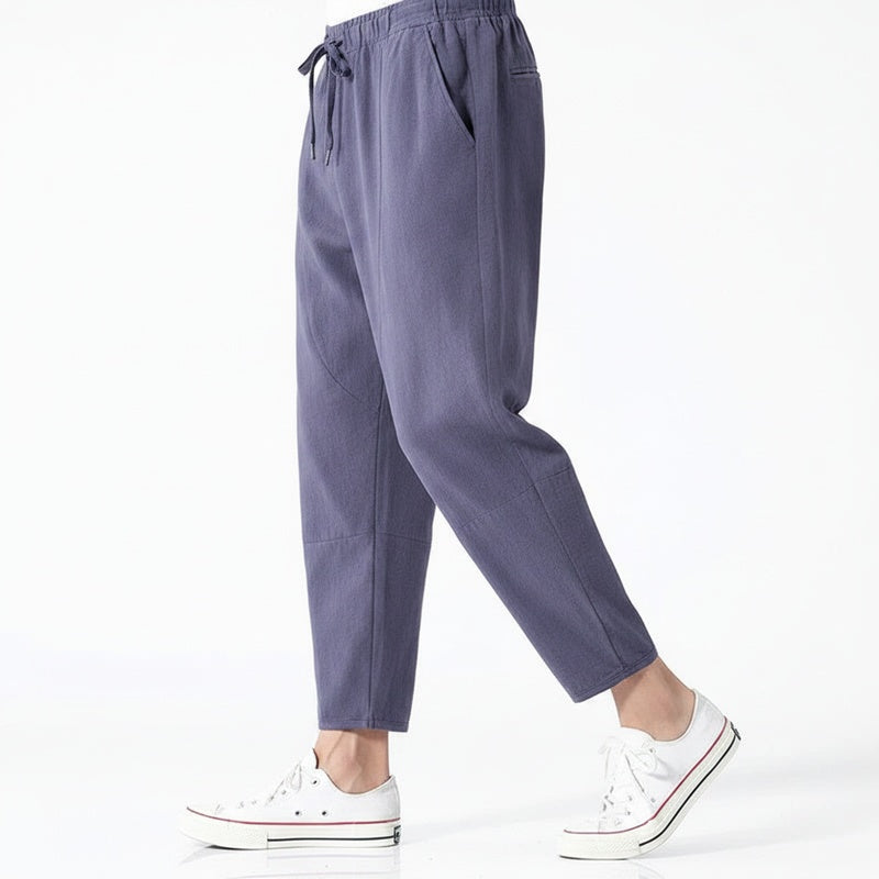Men's Cropped Trousers with Drawstring Waist