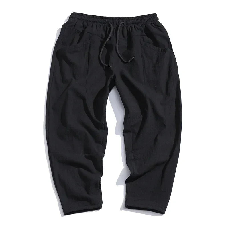 Men's Cropped Trousers with Drawstring Waist