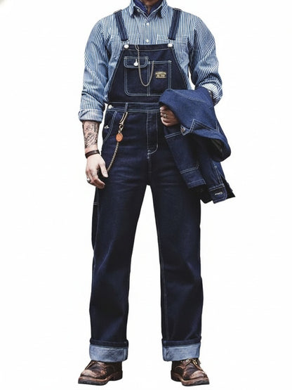 Men's Denim Bib Overalls Straight Leg with Chest Pocket and Adjustable Straps