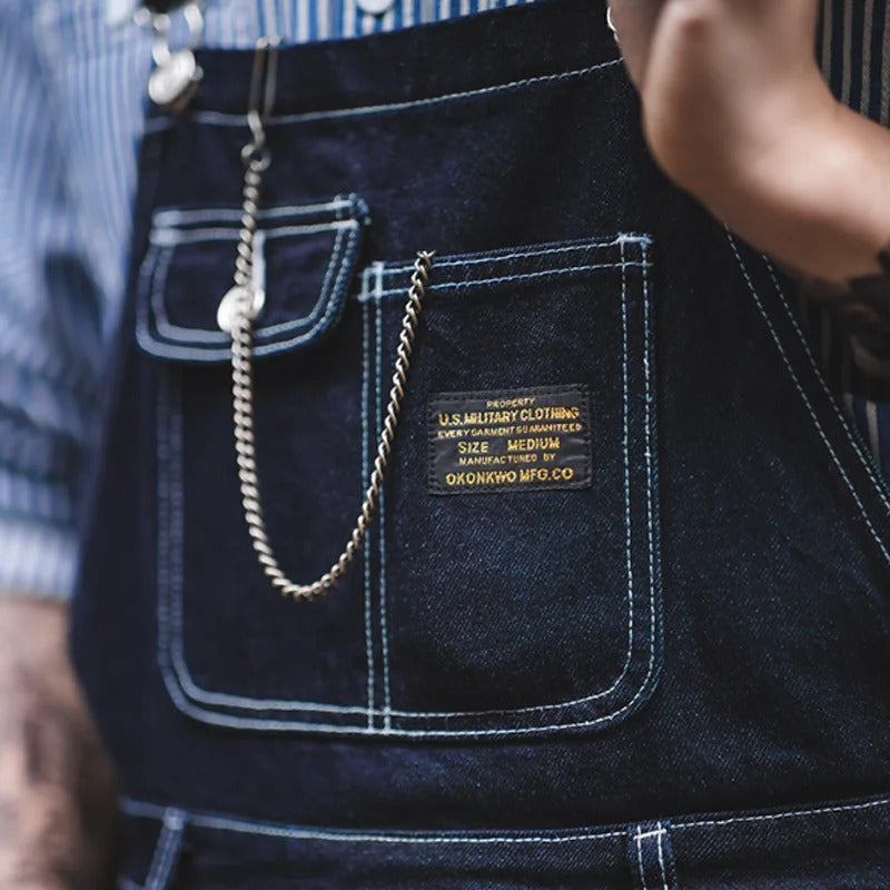 Men's Denim Bib Overalls Straight Leg with Chest Pocket and Adjustable Straps