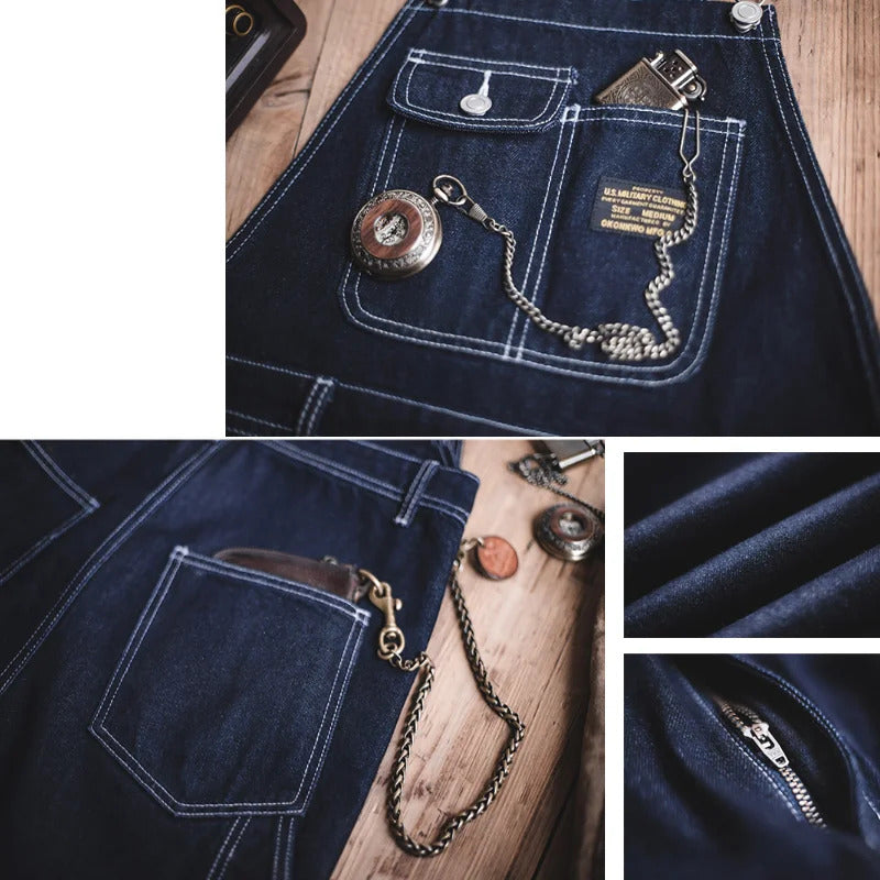 Men's Denim Bib Overalls Straight Leg with Chest Pocket and Adjustable Straps