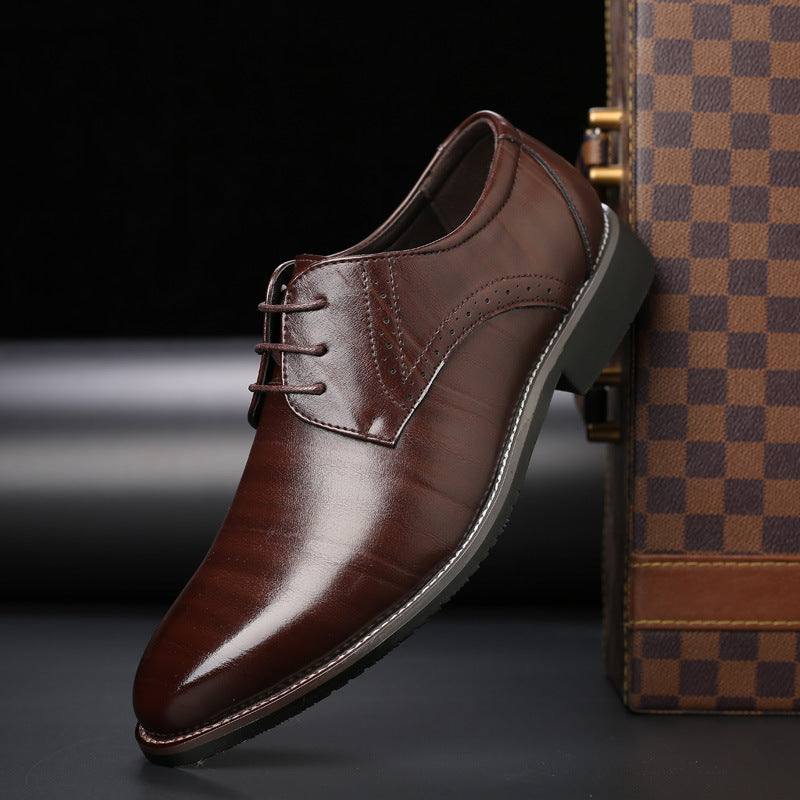 Men's Derby Brogue Dress Shoes with Lace-Up Closure and Pointed Toe