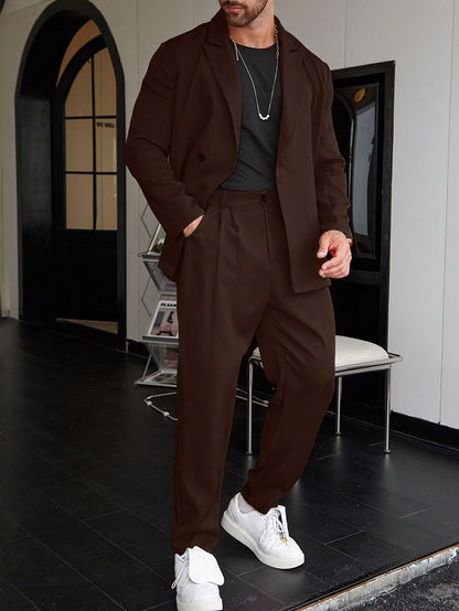 Men's Double Breasted Blazer and Pants Set with Lapel Collar