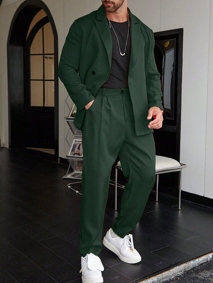 Men's Double Breasted Blazer and Pants Set with Lapel Collar