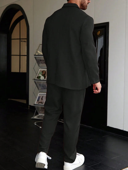 Men's Double Breasted Blazer and Pants Set with Lapel Collar