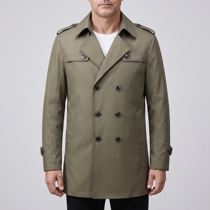 Men's Double-Breasted Trench Coat with Detachable Liner and Epaulettes
