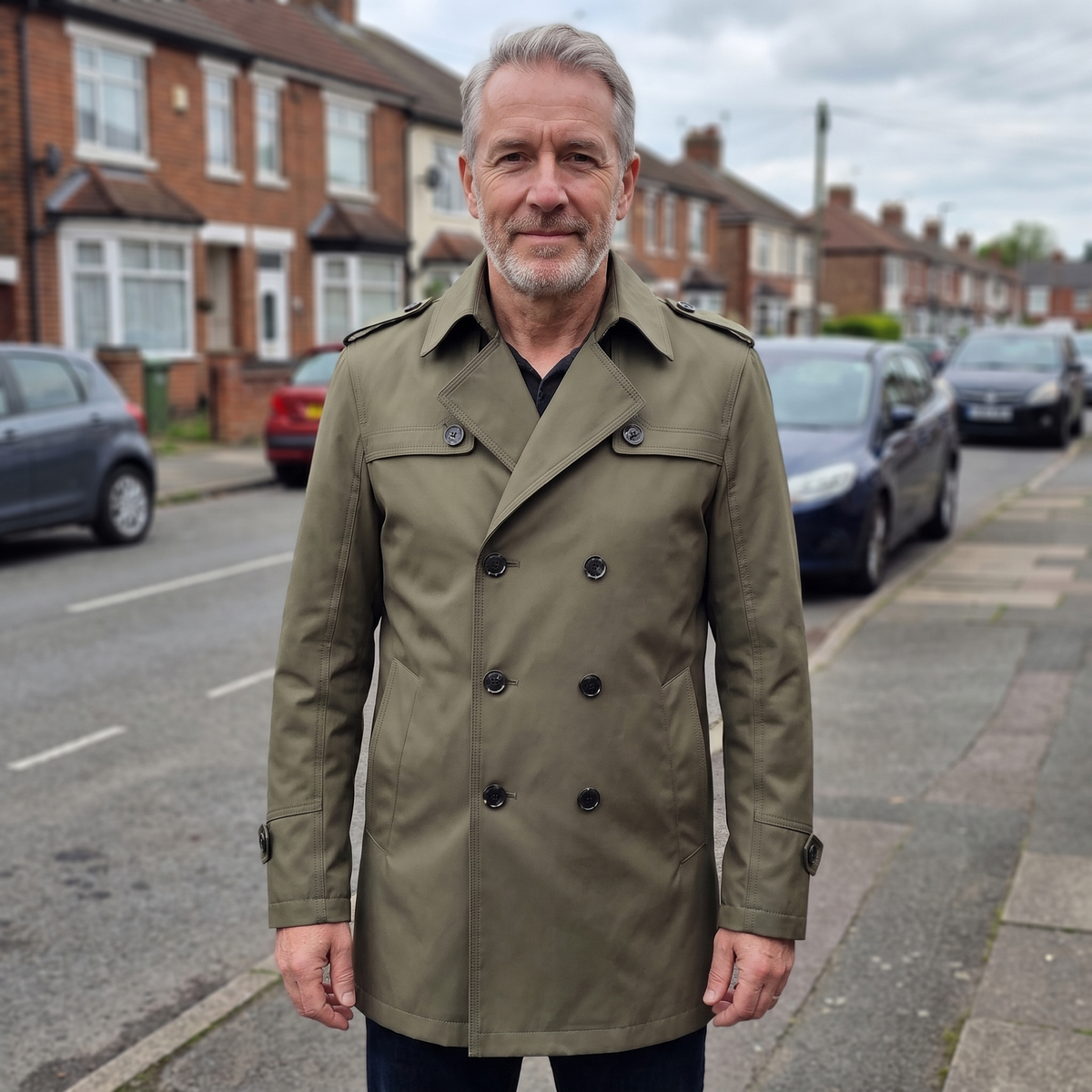 Men's Double-Breasted Trench Coat with Detachable Liner and Epaulettes