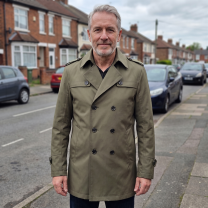 Men's Double-Breasted Trench Coat with Detachable Liner and Epaulettes