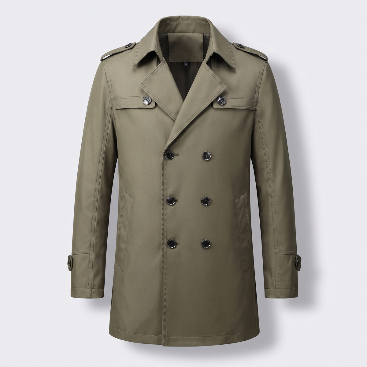 Men's Double-Breasted Trench Coat with Detachable Liner and Epaulettes