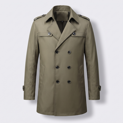 Men's Double-Breasted Trench Coat with Detachable Liner and Epaulettes