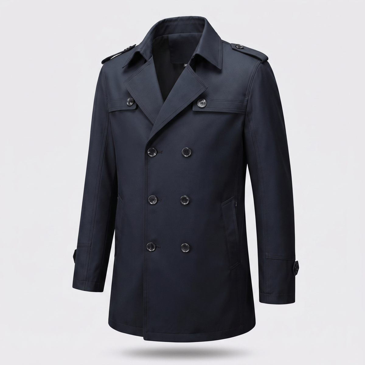Men's Double-Breasted Trench Coat with Detachable Liner and Epaulettes