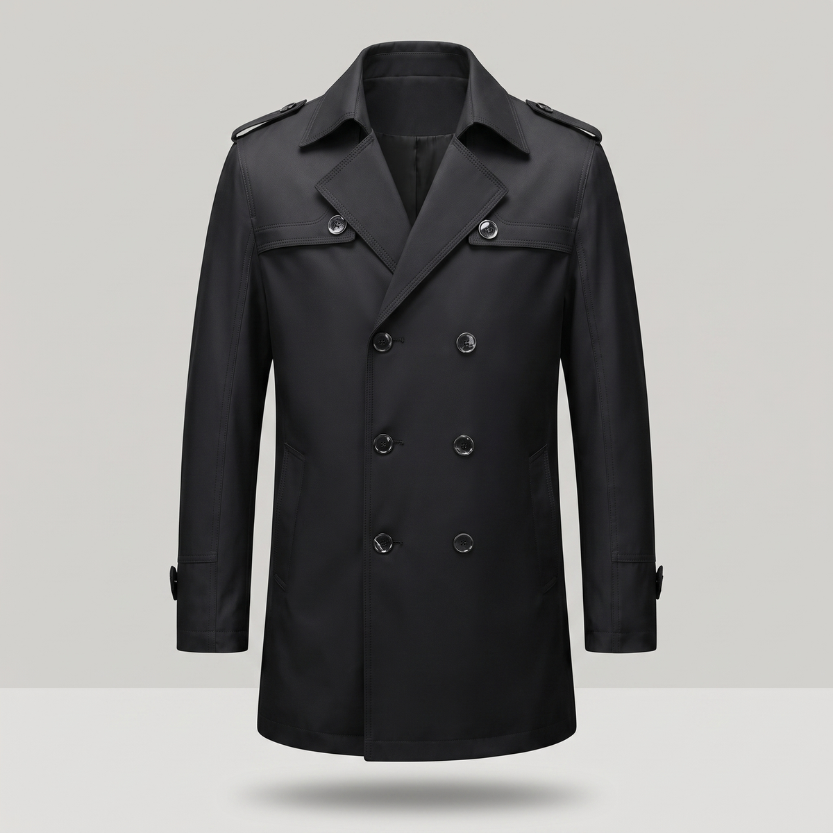Men's Double-Breasted Trench Coat with Detachable Liner and Epaulettes